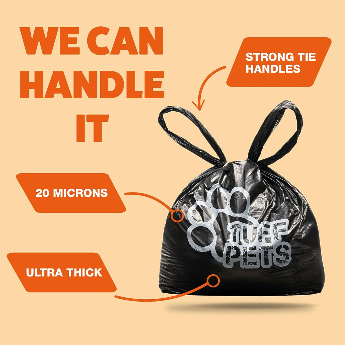 Tuff Pets Dog Poo Bags with Tie Handles, Extra Thick and Strong, 16 Rolls