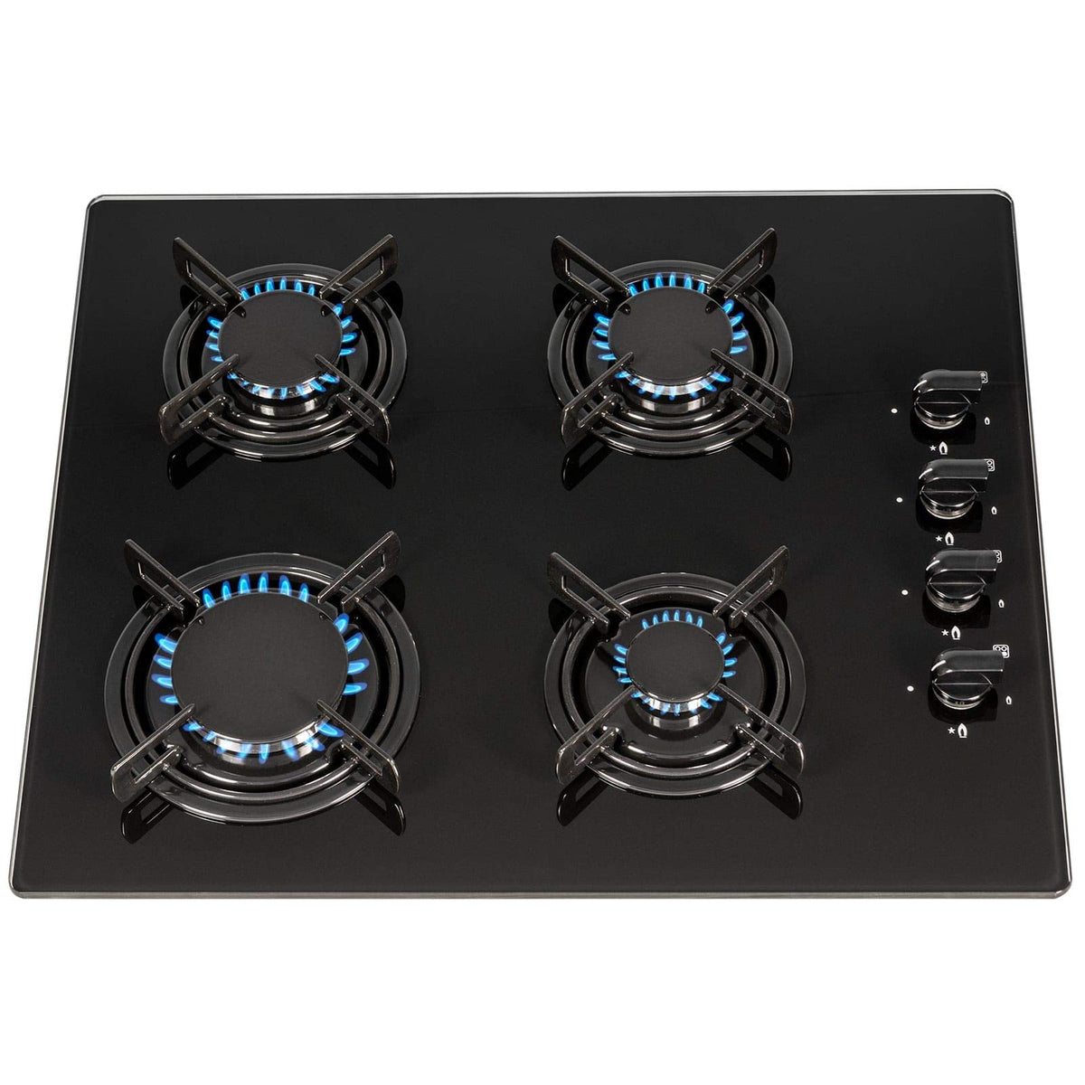 SIA GHG302BL 30cm 2 Burner Black Glass On Gas Domino Hob With Enamel Pan Stands