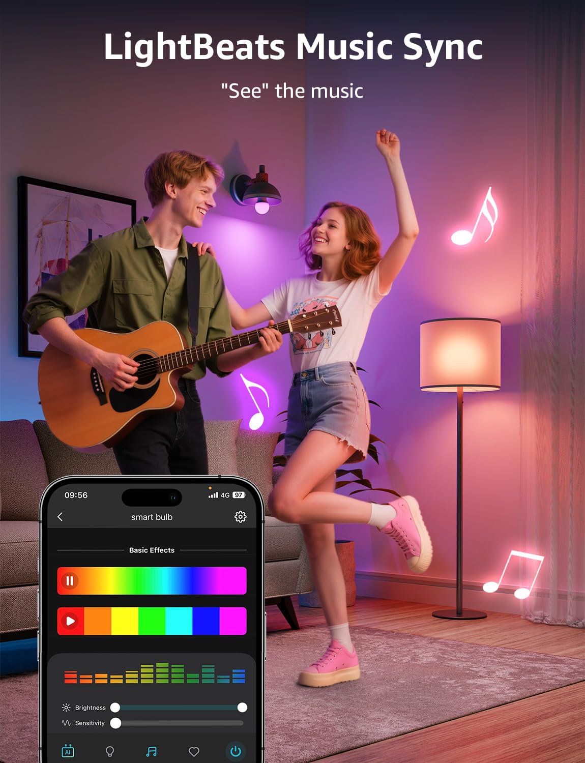 Lepro E27 Smart Bulbs, 806lm 8.5W, RGB Colour Changing, AI Lighting, 2 Pack