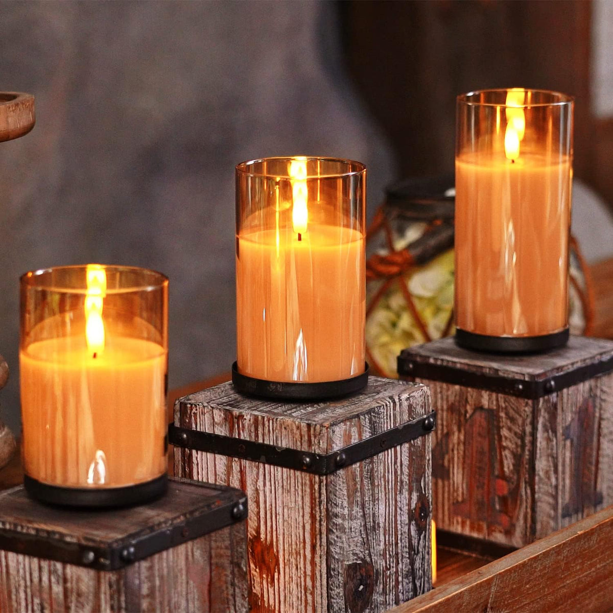 Homemory Real Wax LED Candles Flickering, Clear Glass Shell, Gold, Set of 3