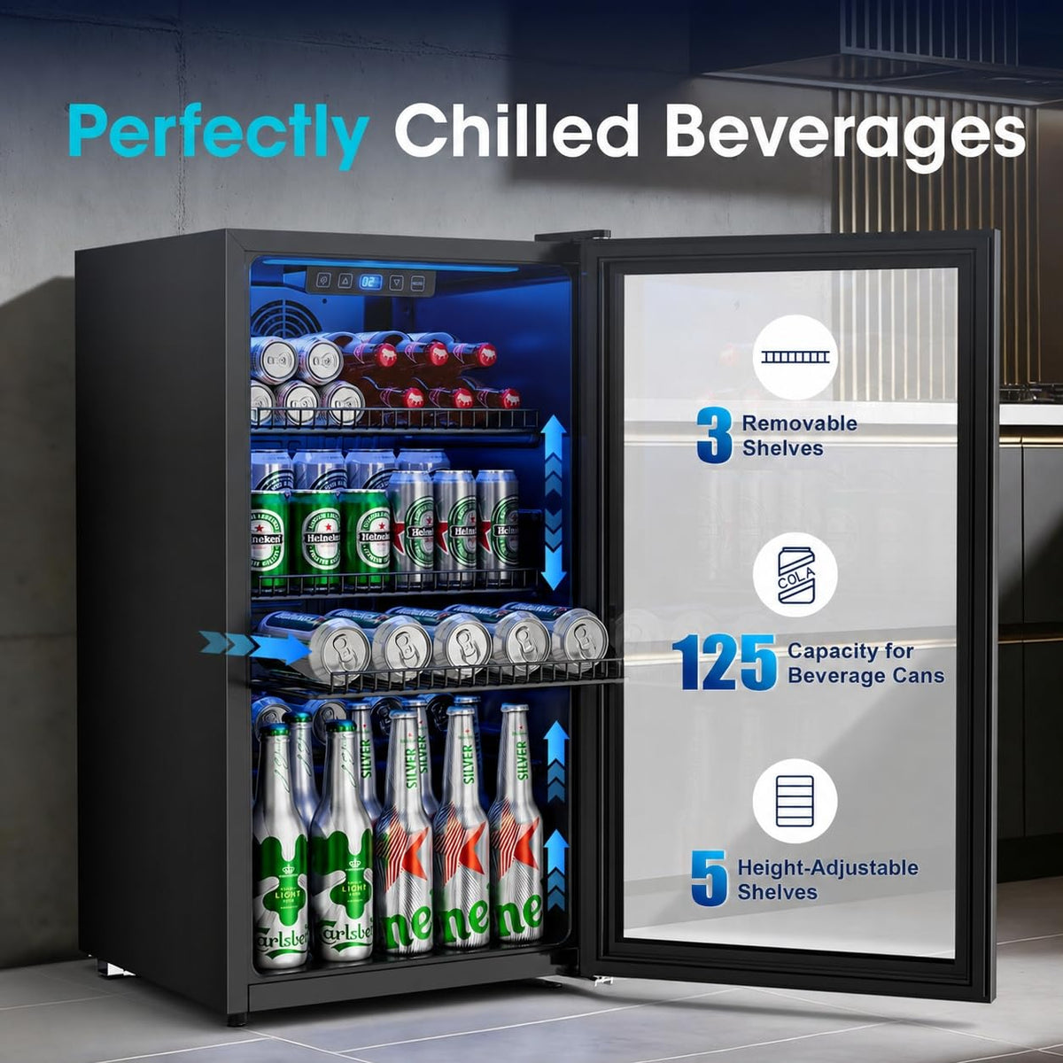 JUMMICO Compressor Beverage Cooler 36L 4-16°C Digital Display Black
