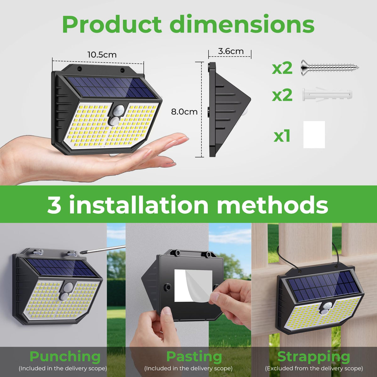 nipify Solar Lights,Upgraded 3000K Warm Solar Garden Lights,3 Modes Motion Sensor and IP65 Waterproof Solar Lights Outdoor Garden for Outside Shed Driveway Backyard Garage Walkway Wall Fences