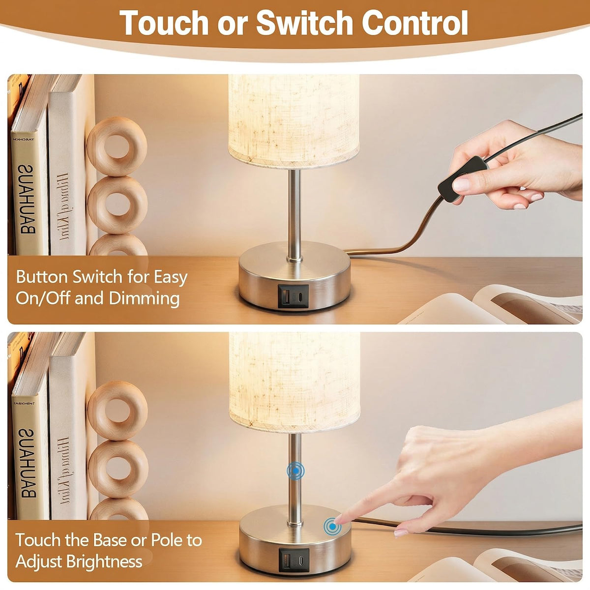 Bedside Lamp, Touch Table Lamp for Bedroom, Living Room & Office