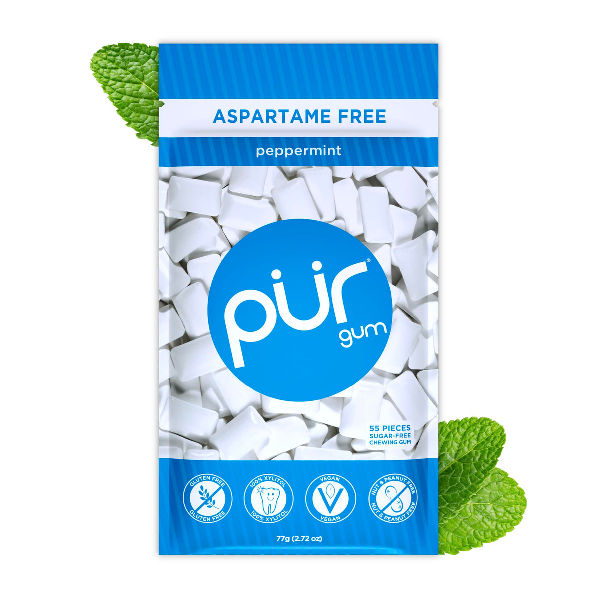 PUR Gum, Spearmint, Xylitol Gum, No Artificial flavour, 55 Count