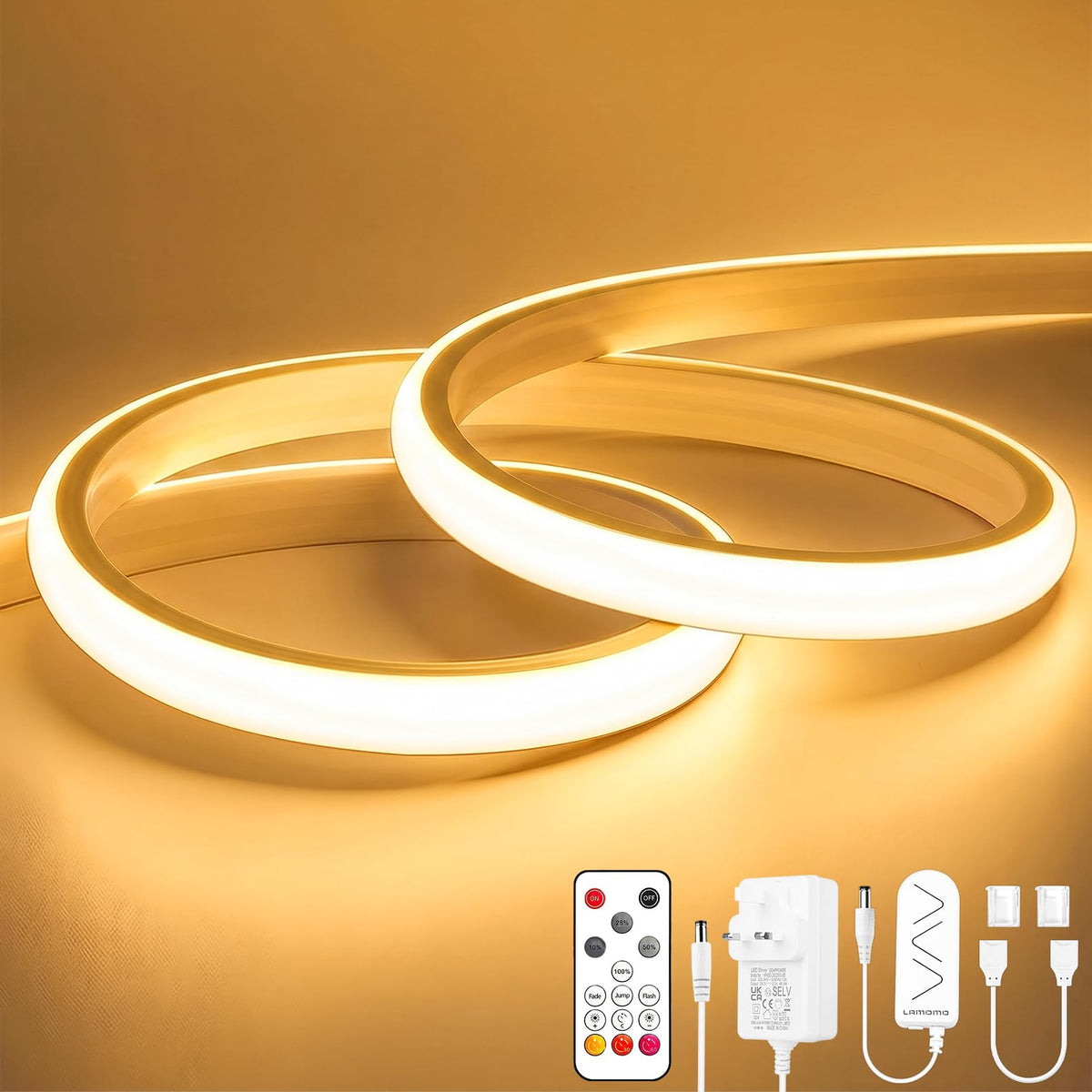 Lamomo 3M COB LED Strip Light,Warm White Dimmable Neon Rope with Remote