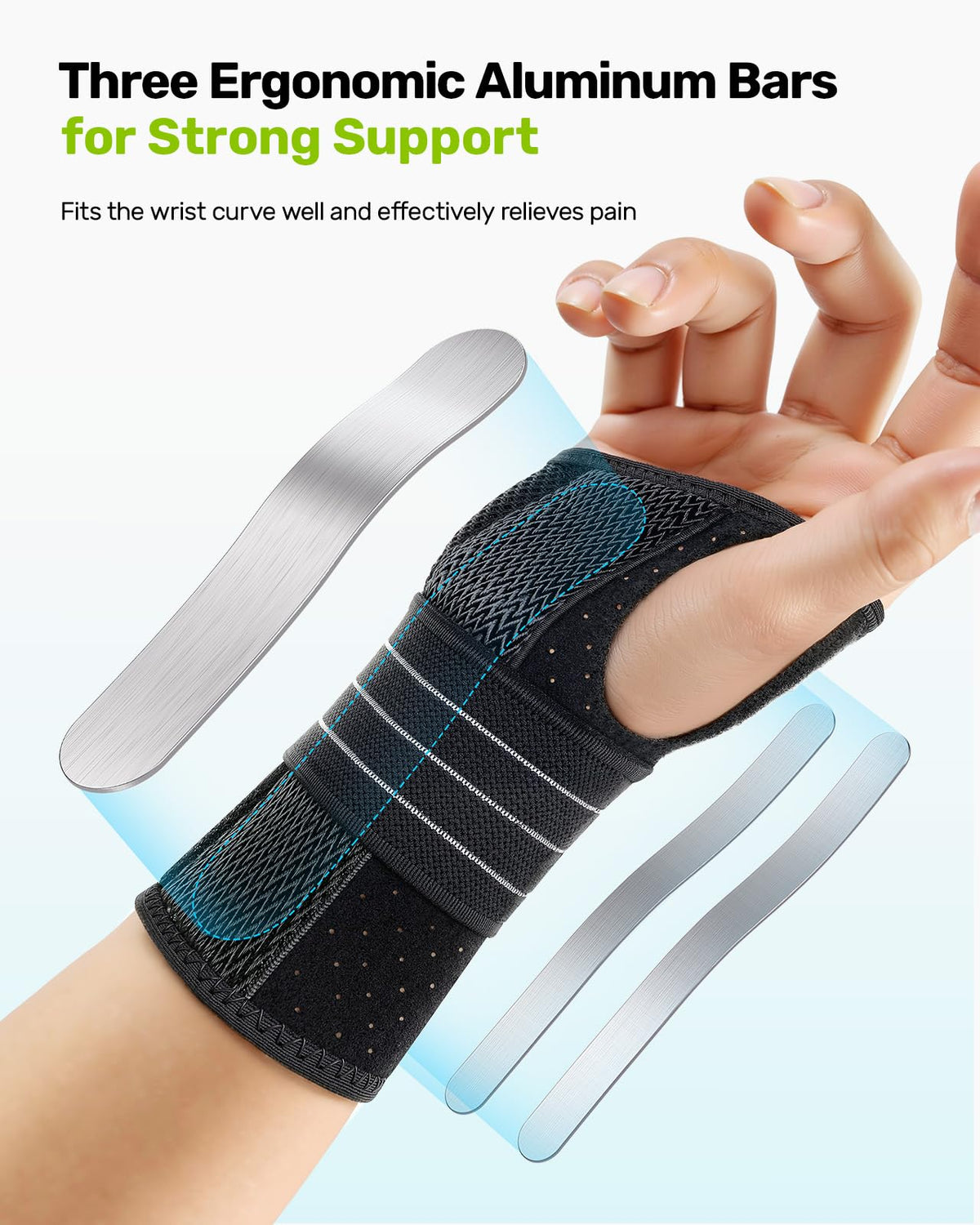 Rakiie Breathable Wrist Support Brace with 3 Metal Splints