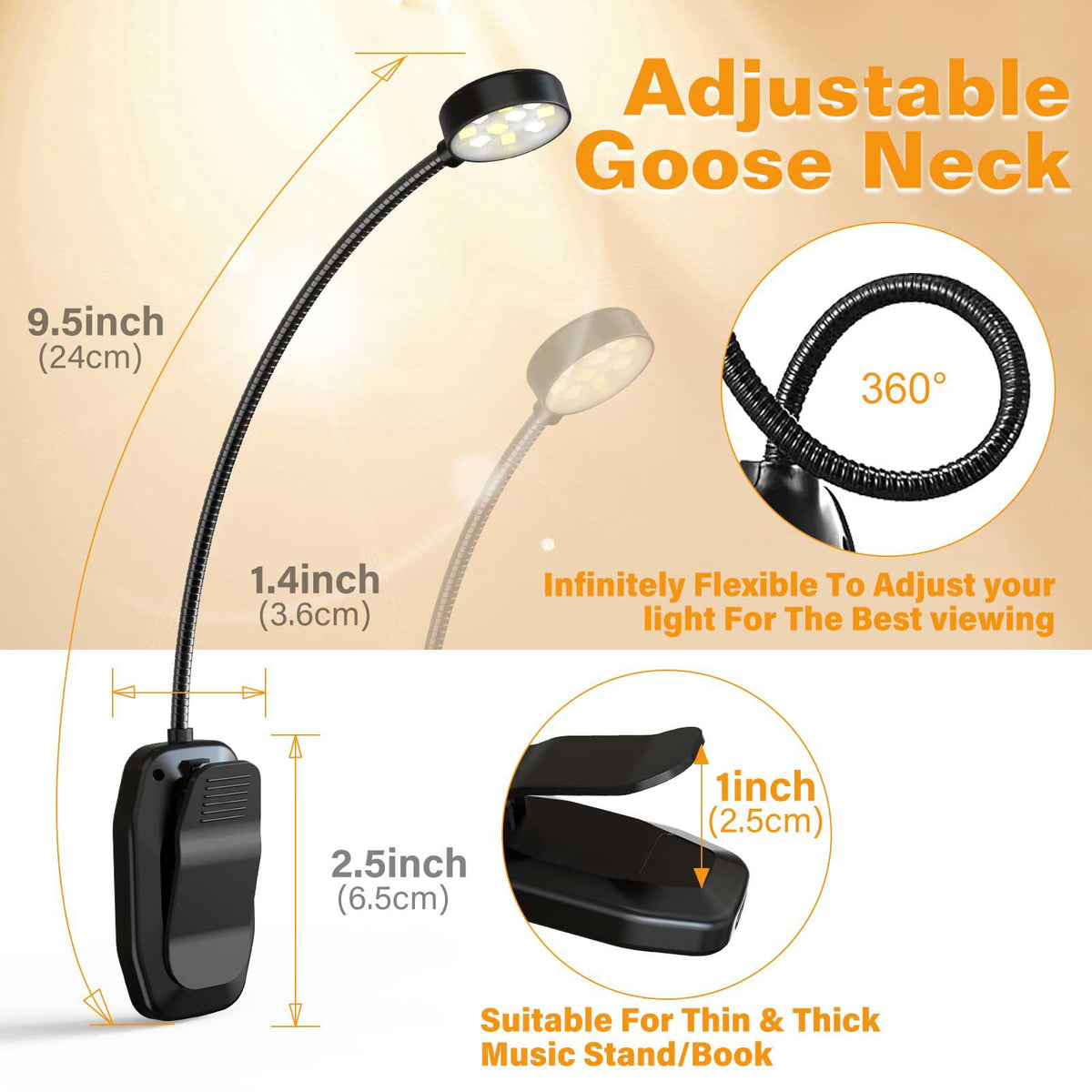 KTEBO Book Reading Light 2 Packs Rechargeable, Eye Care 10 LED Lamp for Reading in Bed - Adjustable Brightness, 3 Color Temperatures, 30+ Hours Runtime, Gifts for Book Lovers