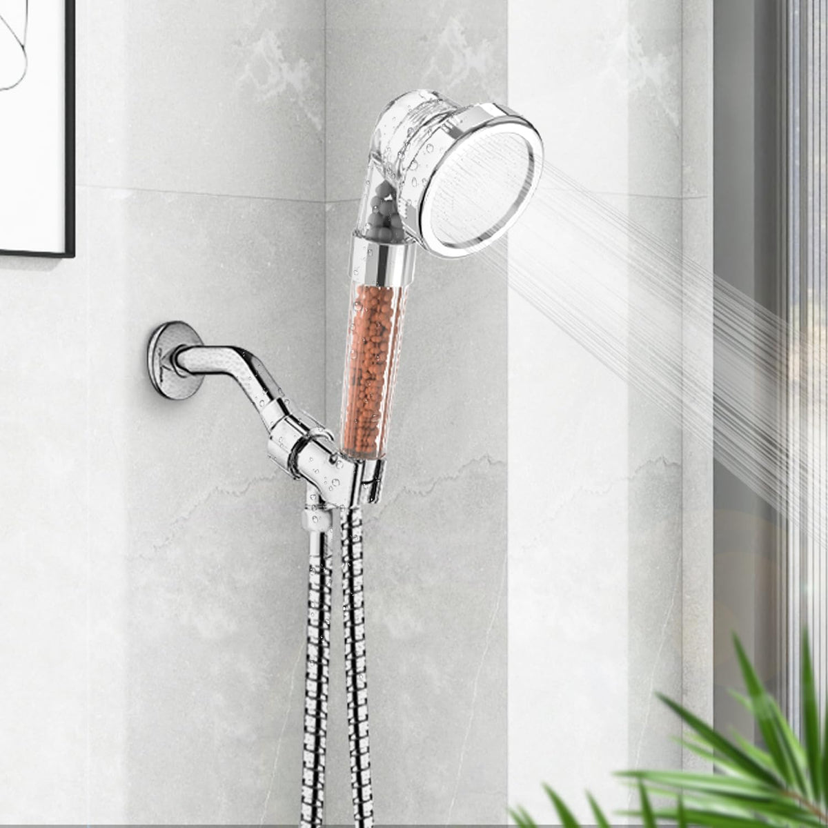 VEHHE High Pressure Shower Head with Filter Beads, 3 Spray Modes