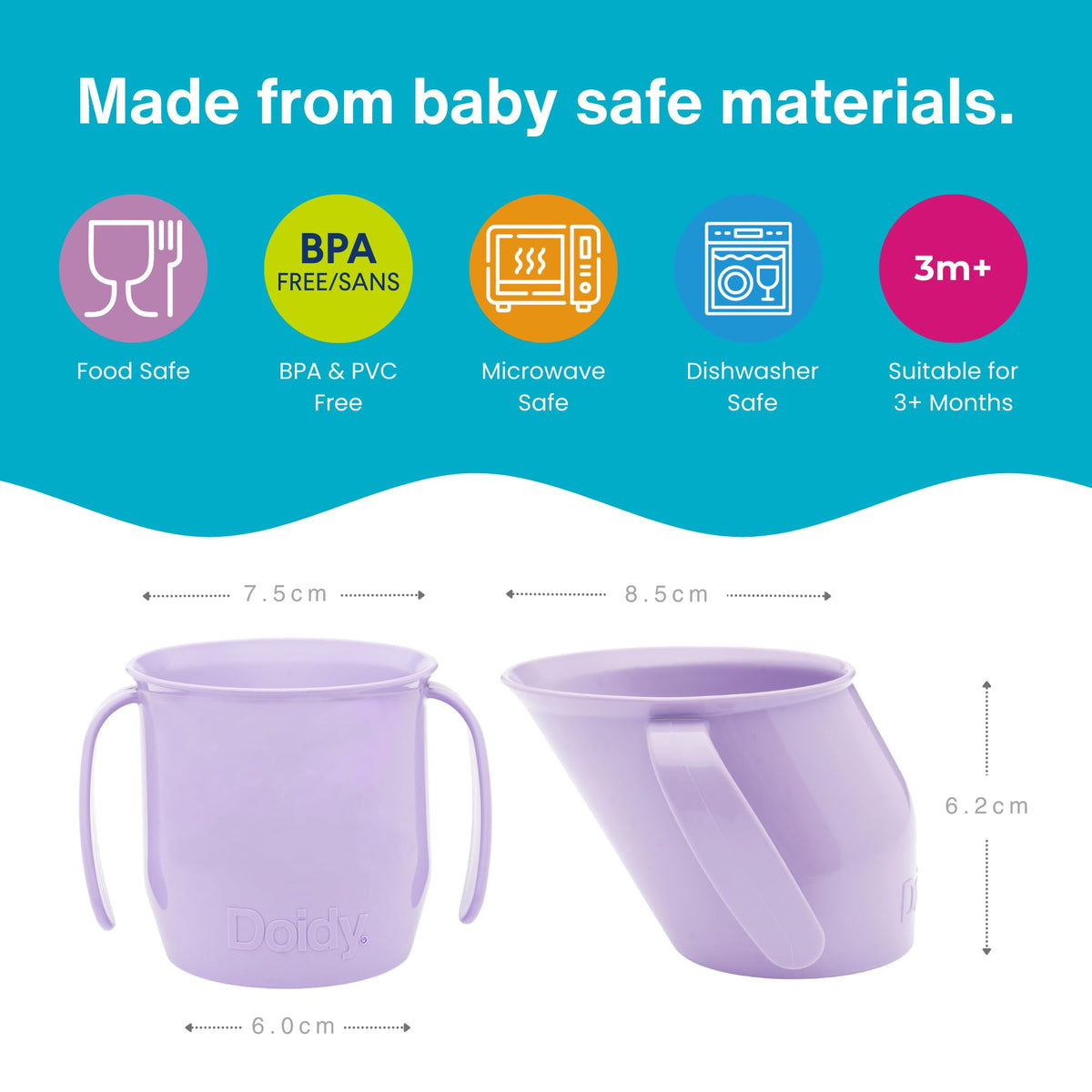 Doidy Cup, Open Cup for Training Baby 6 Months-3 Years, 200ml, Slanted Weaning Cup with Handles for Learning to Drink, BPA Free, 2 Pack (Orange)