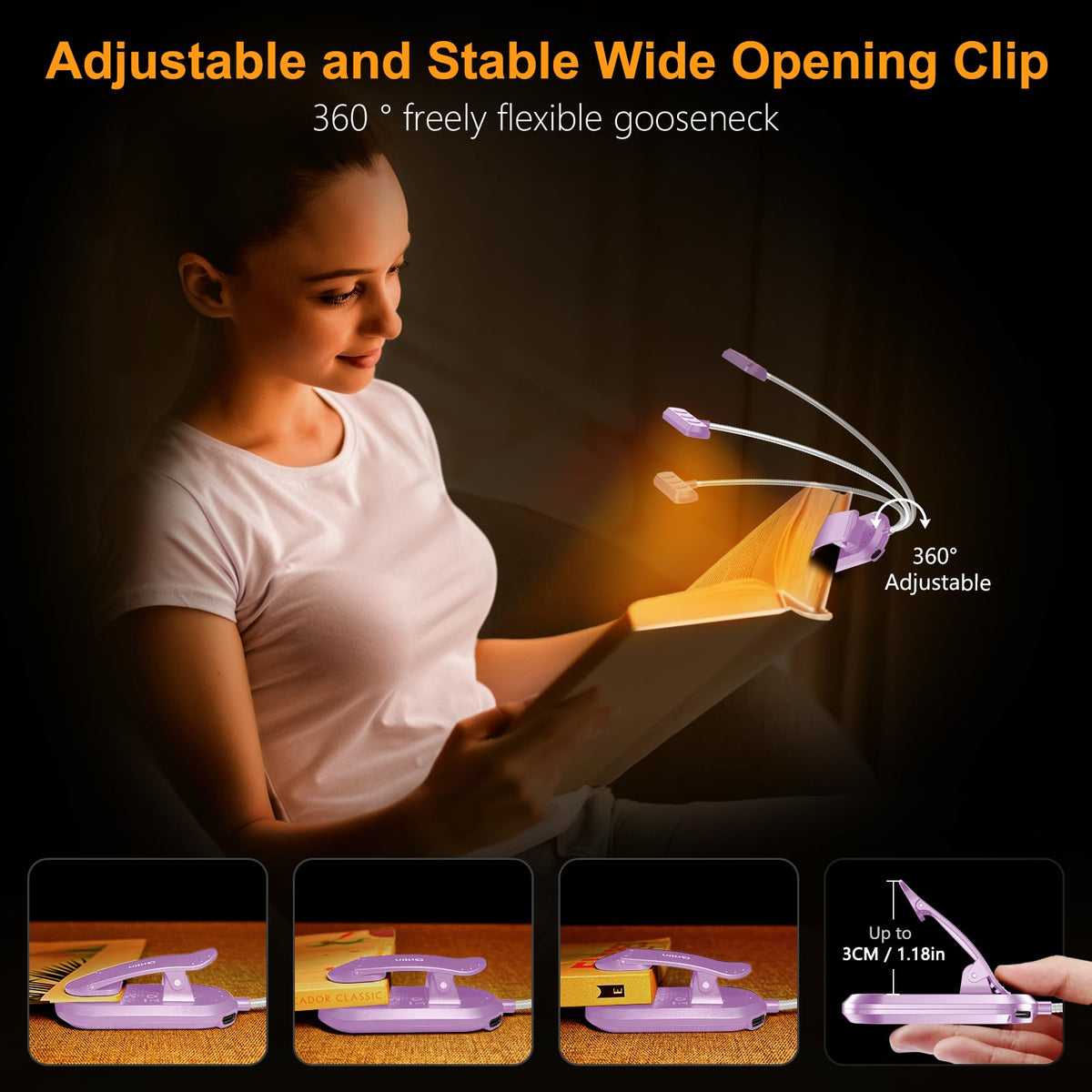 Gritin 19 LED Rechargeable Book Light for Reading in Bed - Memory Function