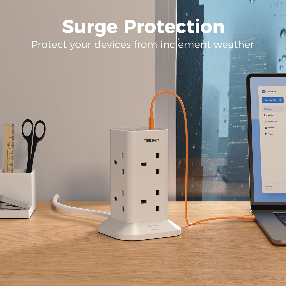 TESSAN Tower Extension Lead with USB C Slots