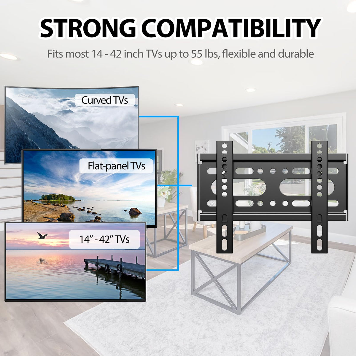 TV Wall Bracket Tilt for 14-42" LED/LCD/OLED Flat&Curved TVs Monitor, Support 25kg with Max VESA 200x200mm Spirit Level Included, Television Wall Mount Fit 32 38 40 inch Universal TV Bracket