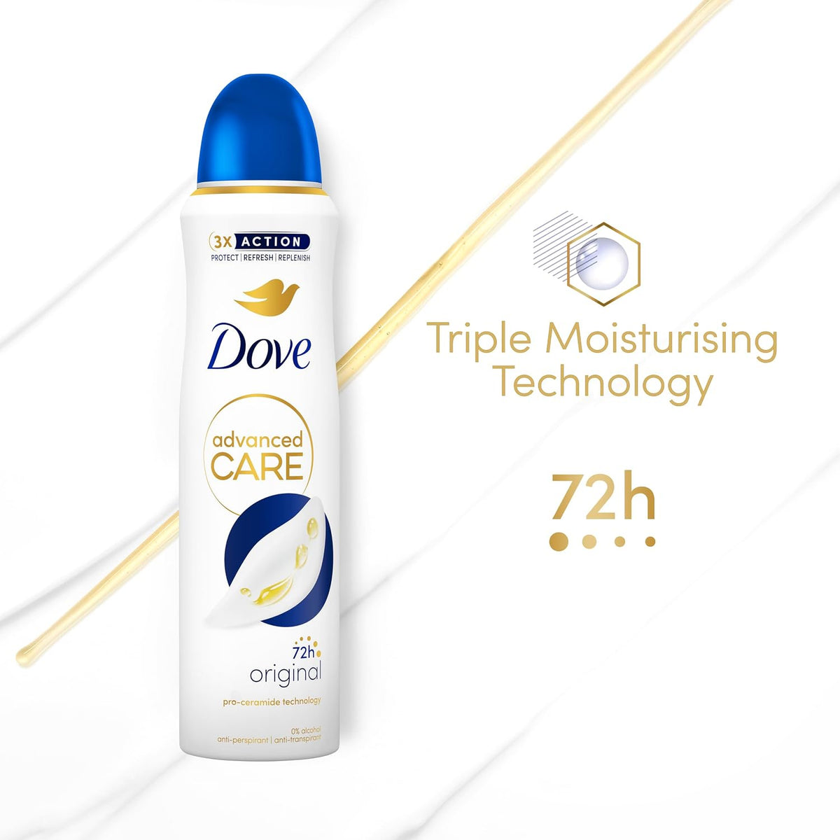 Dove Advanced Care Original Anti-Perspirant Aerosol Women's Deodorant Spray with Pro-Ceramide technology for 72 hour protection against sweat and odour 200 ml