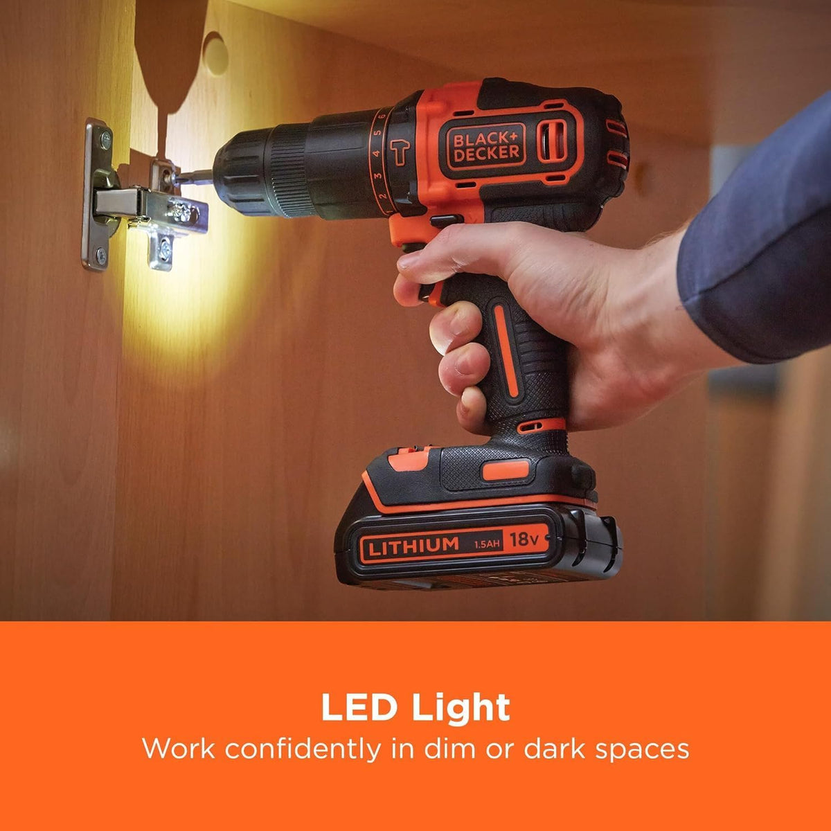 BLACK+DECKER 18V Cordless Hammer Drill, BCD700S1K-GB