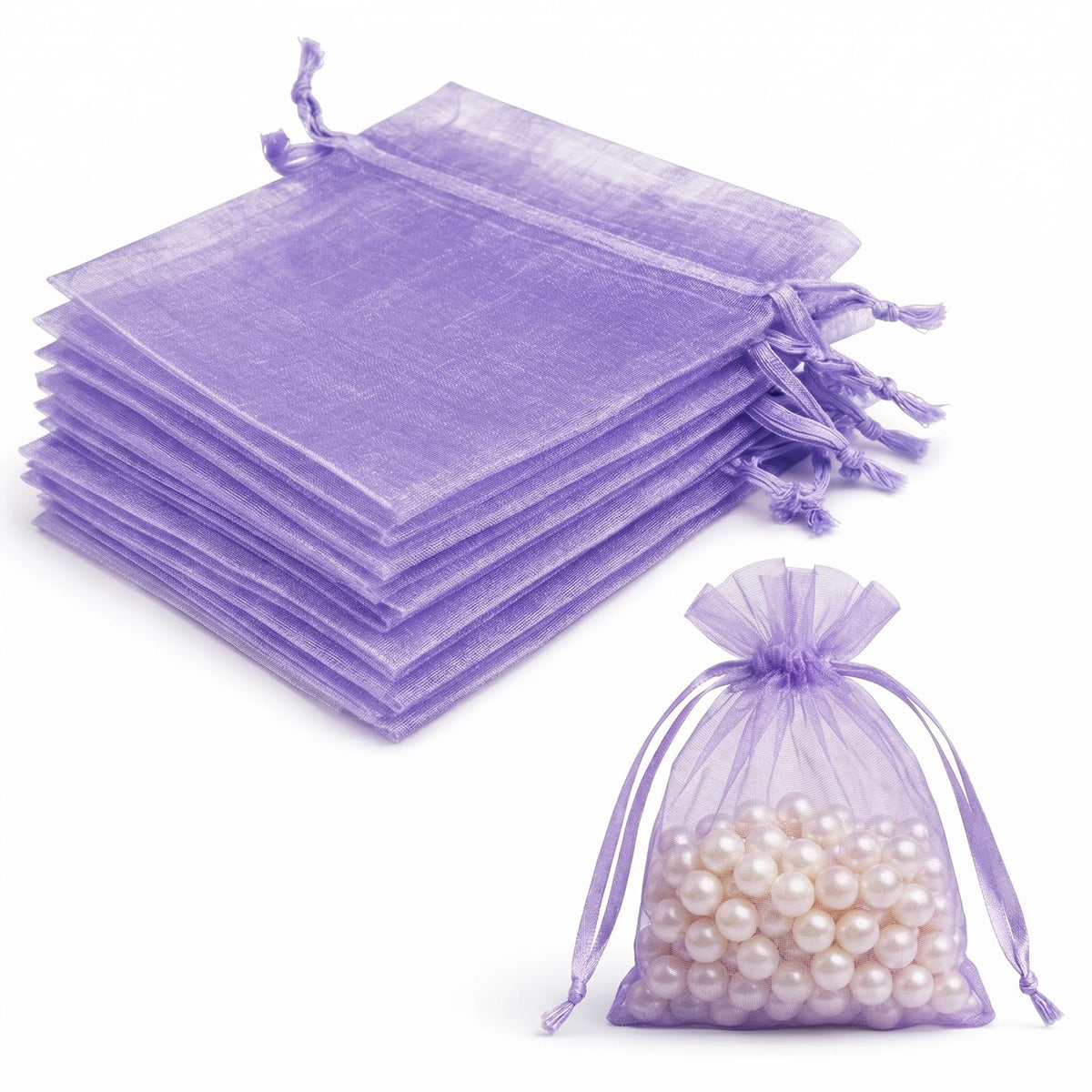Lafefe 20Pcs Organza Gift Pouches, 7x9CM Clear Mesh Drawstring Pouches, Organza Gift Bags for Wedding Favours, Party, Festival, Candy and Game Favour Bags - Pink