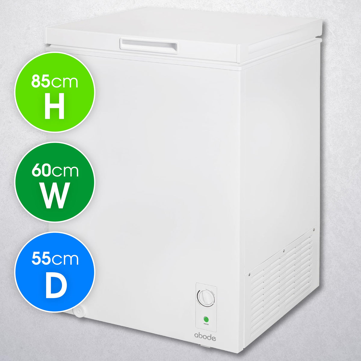 Abode Freestanding White Chest Freezer 99L with Removable Wire Basket & Counter Balance Lid, Adjustable Thermostat, 4 Star Freezer, Suitable for Garages & Outbuildings A99CF0E1W