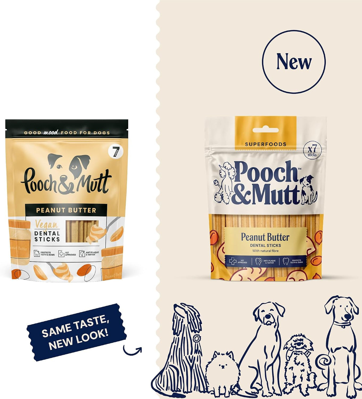 Pooch & Mutt - Peanut Butter Dog Dental Sticks (Regular Sticks), Dog Dental Chew, for Teeth and Gums Cleaning, 1 pack of 7 sticks (packaging may vary)