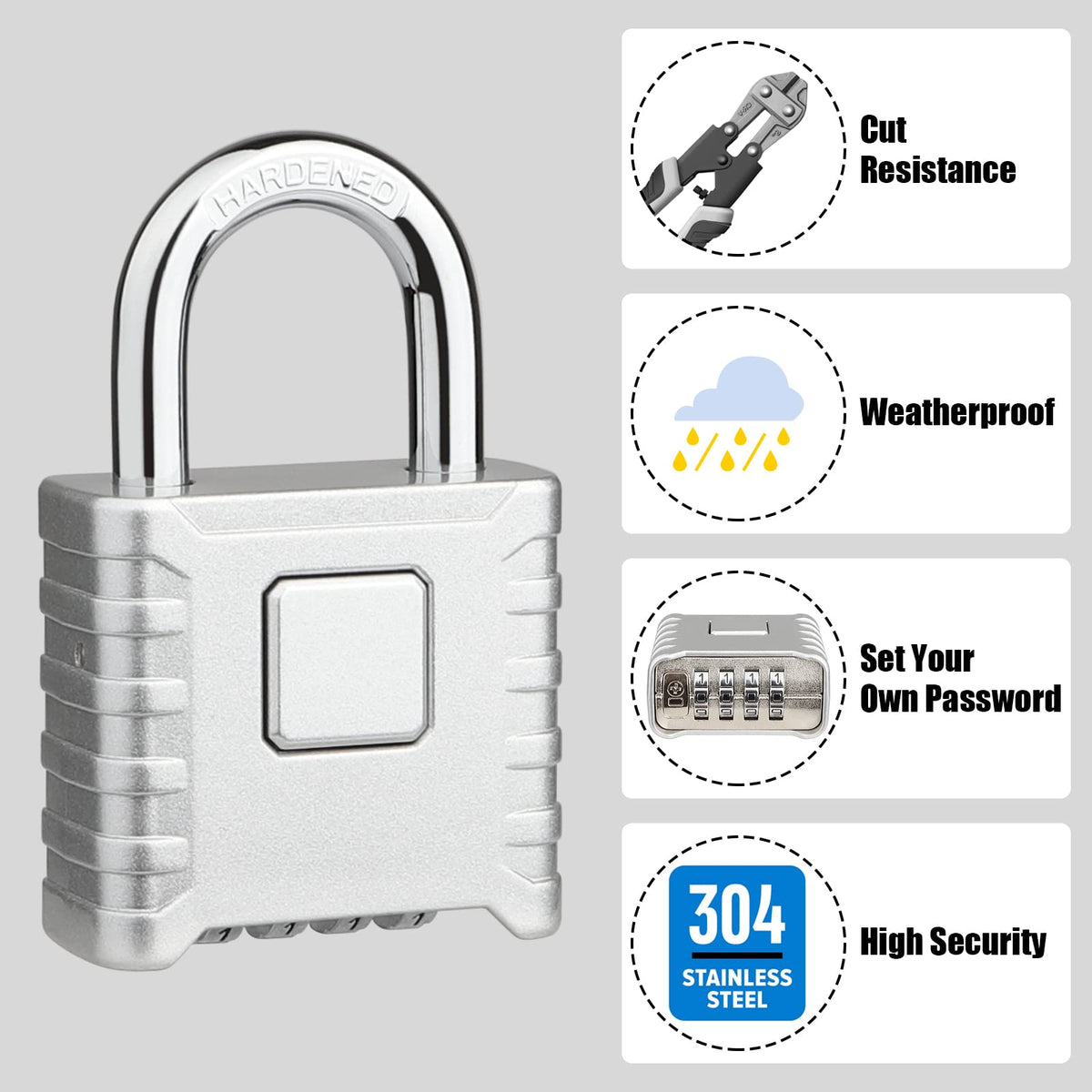 Diyife Large Heavy Duty Combination Padlocks Outdoor, 52mm Weatherproof
