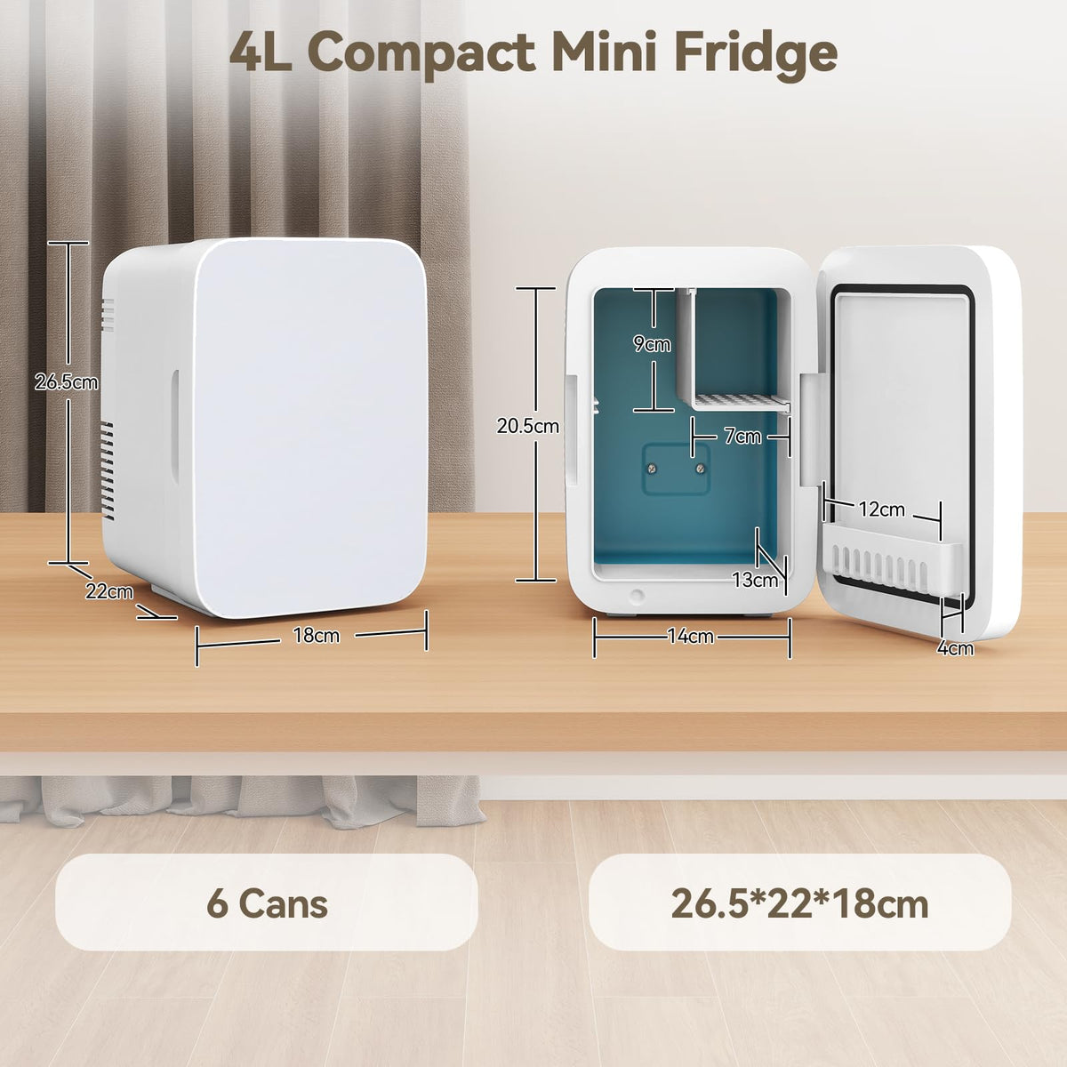 ARTETHYS Mini Fridge for Bedrooms, 10L Small Portable Car Fridges