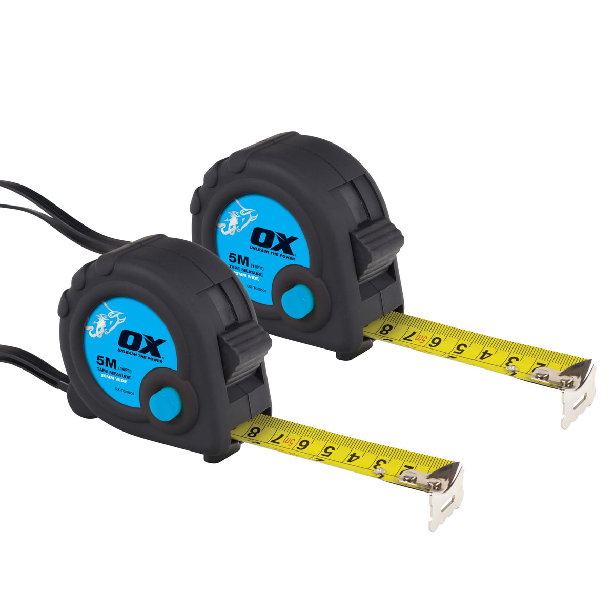 OX Trade 8m Tape Measure Twinpack - Metric & Imperial, Nylon Coated Blade