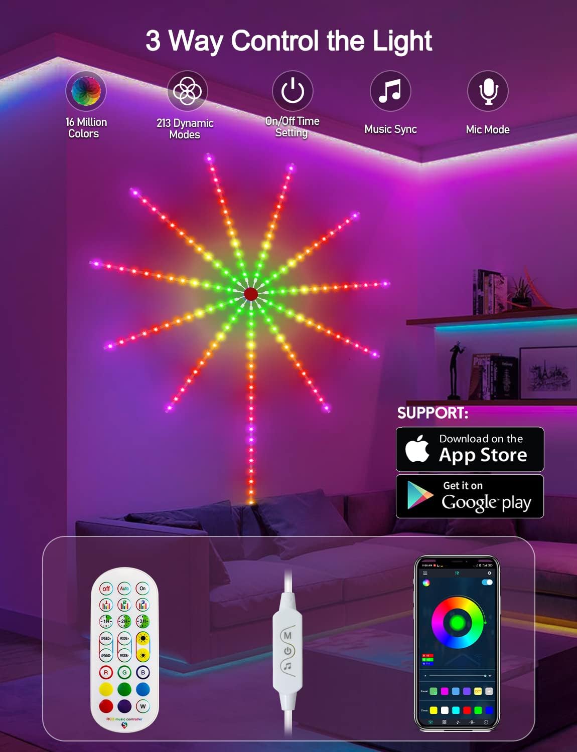 Daymeet TV Led Lights, 4M TV Led Backlight for Lights USB Powered RGBIC Light Strip for 55-75 inch Monitor Behind Lighting with Remote Music Sync Bluetooth APP Control