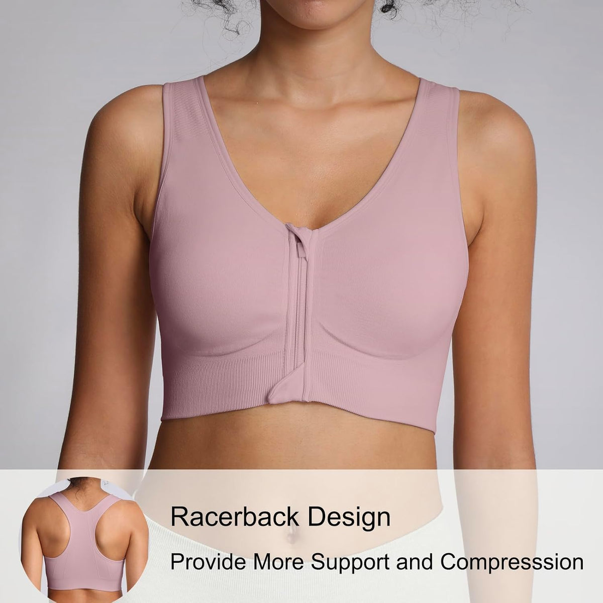 Lemef Front Zipper Sports Bras High Impack Post Op Compression Bras for Women Post Surgery Wireless Racerback Yoga Bra