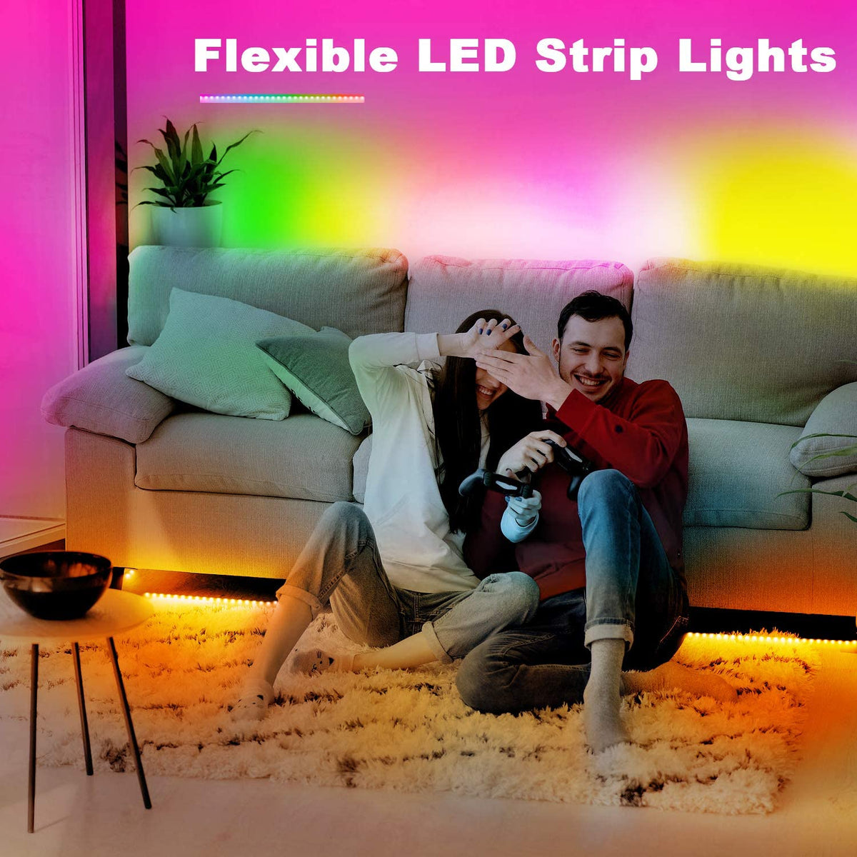 phopollo 5m RGB LED Strip Lights with Remote for Bedroom, Party.24V 5050 RGB, 44-Key Remote, Flexible Adhesive, Bedroom/Party Use