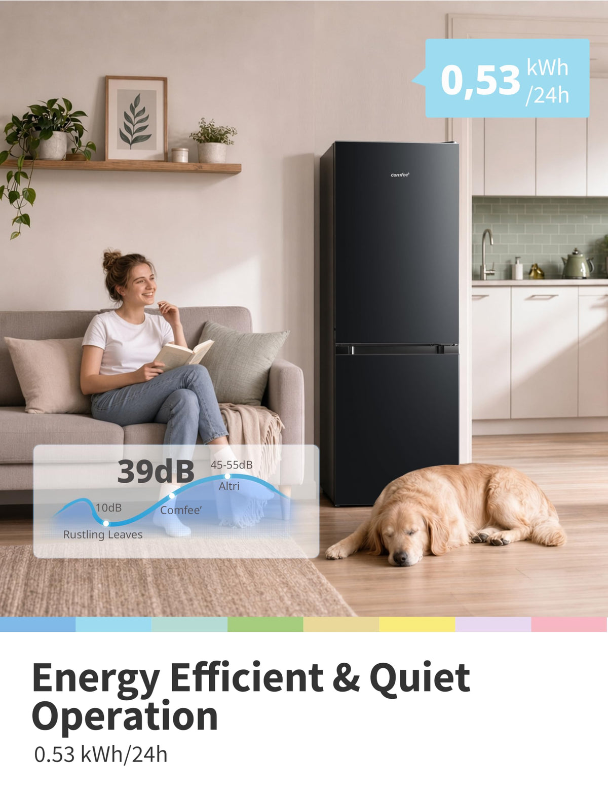 COMFEE' 87L Under Counter Fridge Freezer, Reversible Door, RCT87BL2(E)