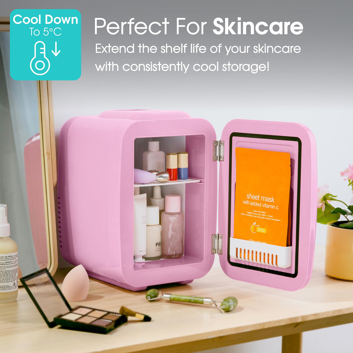 Abode Black Mini Fridge A4CLR201B 4L/6 Can Portable Thermoelectric Mini Cooler & Warmer for Drinks, Cosmetics/Makeup/Skincare, AC/DC Power, Retro Style, For Bedroom, Home, Caravan, Car