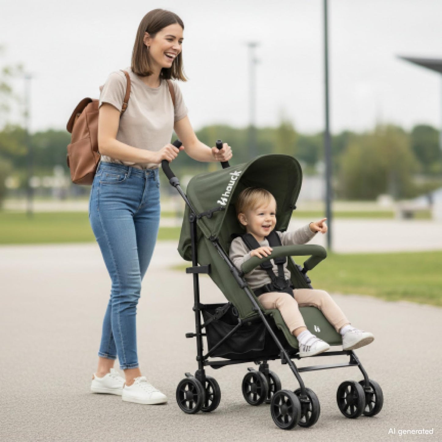 Hauck Fold N Care, Black (No Raincover) - Lightweight Umbrella Pushchair with Raincover from 6 Months to 22 kg, Lie Flat, Compact Fold, Sun Canopy UPF 50+, EVA Wheels, Large Basket, Travel Stroller