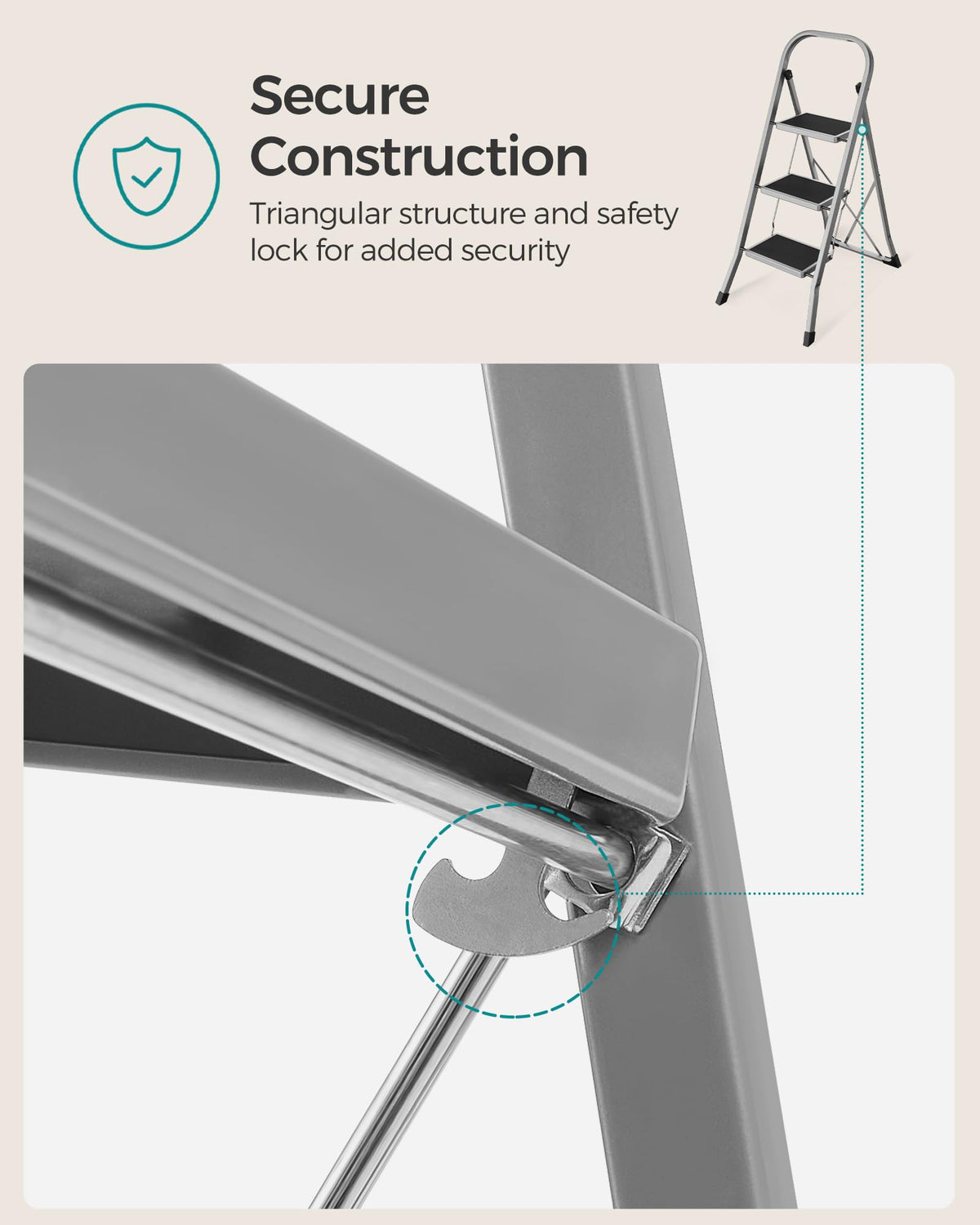 SONGMICS 2-Step Ladder, Folding Step Ladder, Safety, Holds up to 150KG