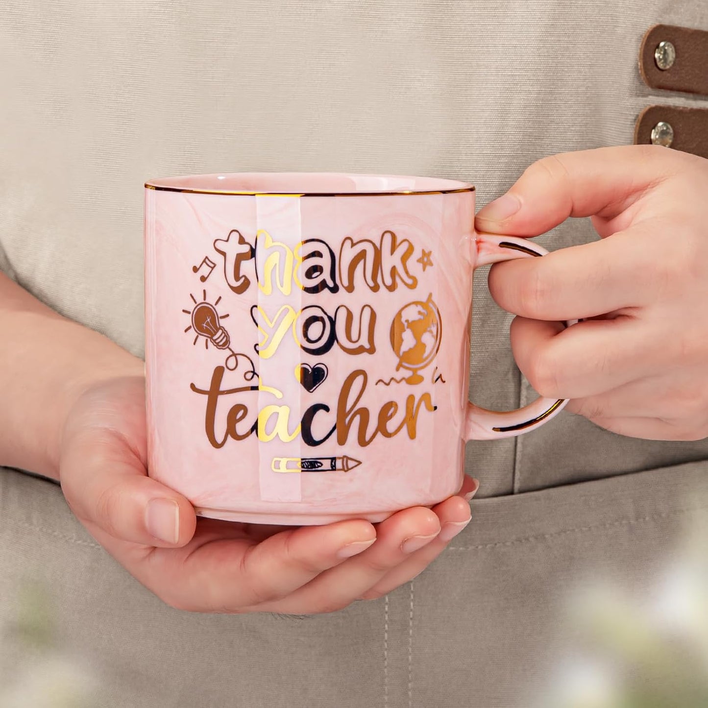 Biching Teacher Gifts - Teacher Appreciation Gifts for Women - Thank You Gift for End of Year, Back to School, Birthday, First-Day, 14oz Pink Marble Coffee Mug with Luxury Presentation Box