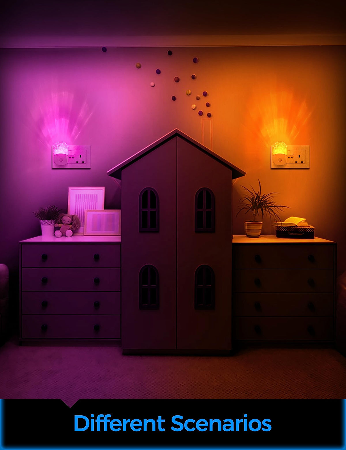 Emeritpro Night Light Plug in Wall with Dusk to Dawn Sensor, Warm White+RGB