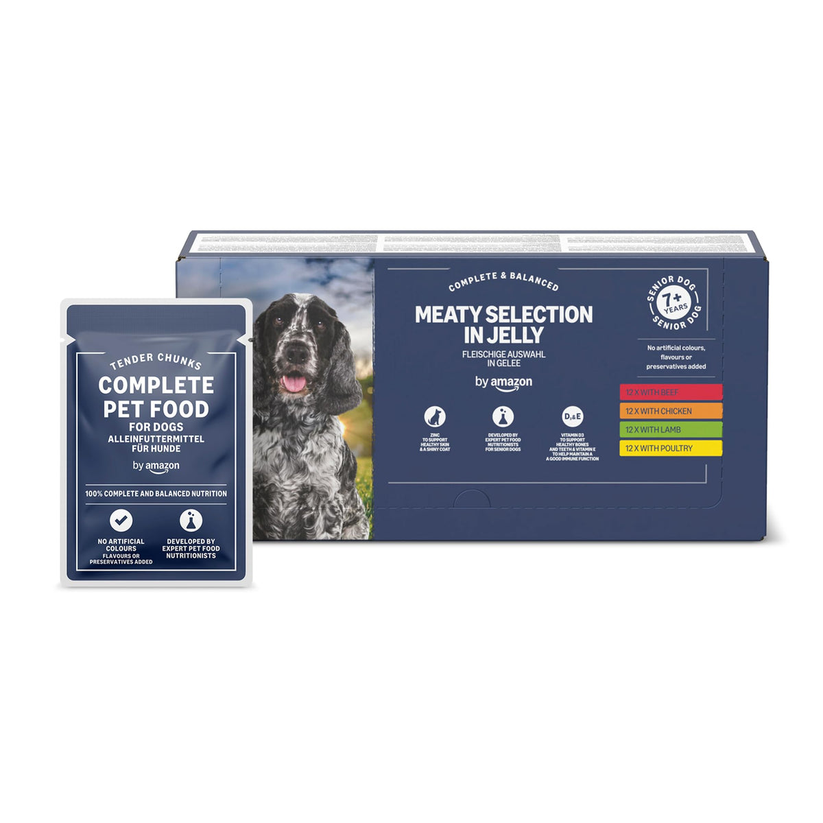 by Amazon Complete Wet Food for Adult Dogs, Meat Selection in Gravy, 4.8 kg (48 pouches of 100g)