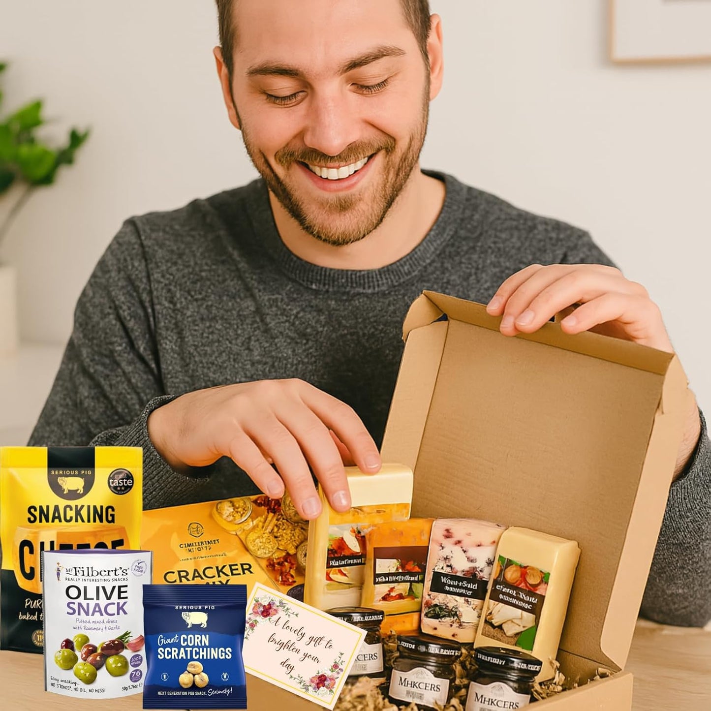 Charcuterie Hamper Gift Box – Meat, Cheese Wedge, Chutney, Crackers Mix, Pickles, Olives & Snacks for Charcuterie Boards - Food Hamper & Gourmet Gifts, Cheese Hampers for Men & Women