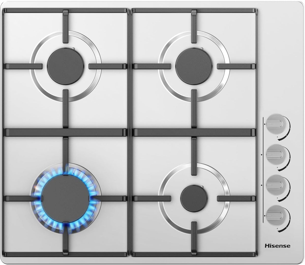 Hisense GM642XHS Built-in 60cm Gas Hob - Stainless Steel with 4 Cooking Areas, Easy Clean Surface, One -Hand Ignition, 60 x 52 x 8.9 cm (L x W x H)