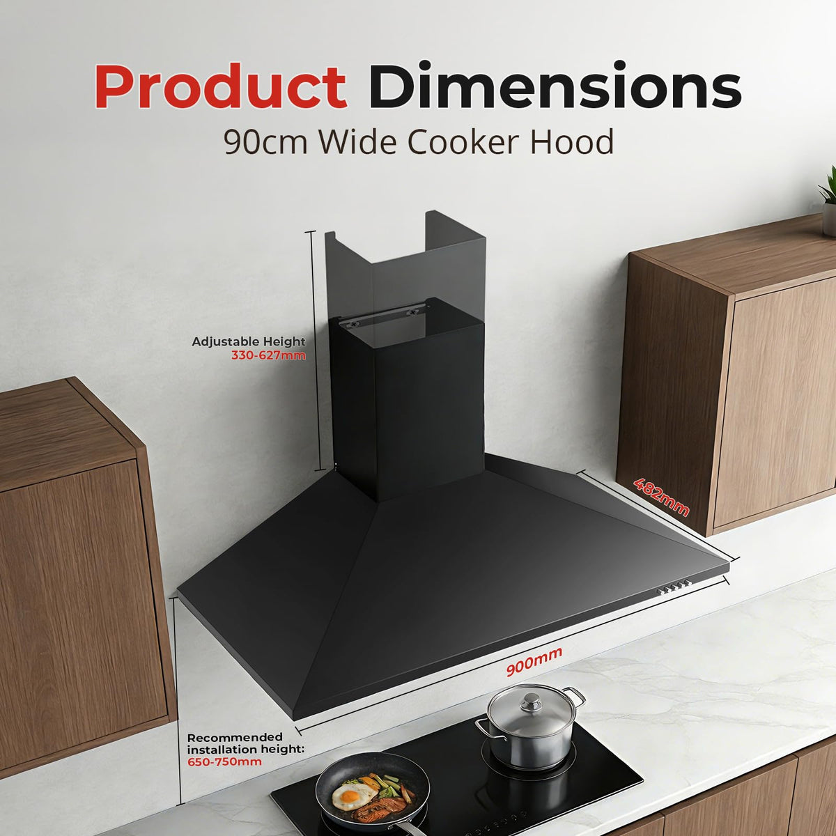 SNDOAS Chimney Cooker Hood 90cm, 3-Speed, Recirculating & Ducting