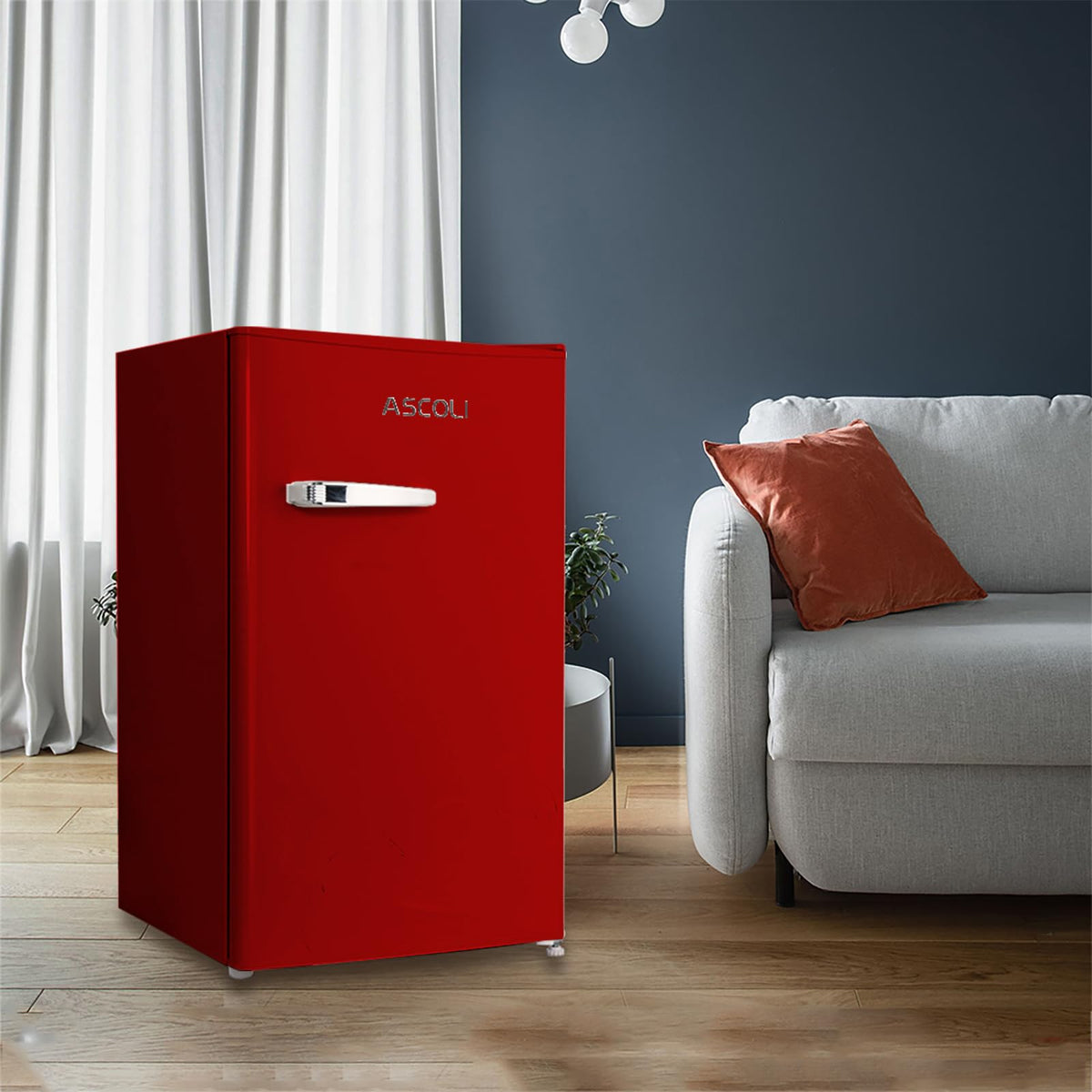 Retro Mini Fridge 85L, Compact Refrigerator, Under Counter Fridge, Direct Cooling, Super Quiet, Adjustable Racks, Metal Handle, Mechanical Control, Led Light