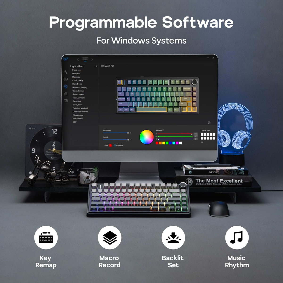 EPOMAKER AULA F75 Wireless Mechanical Gaming Keyboard, 75% Layout with Knob