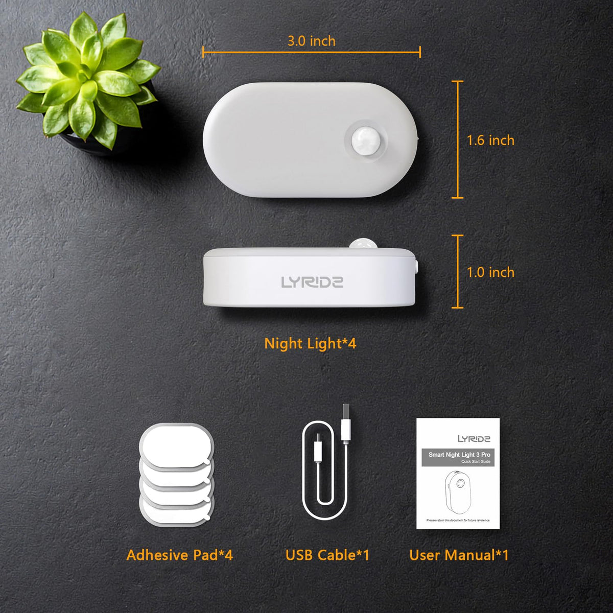 Lyridz Motion Sensor Night Light, Mini USB Rechargeable LED Night Light Kids, Stick on Anywhere Warm White Dimming Lighting for Corridor,Staircase,Bedroom,Children's Room,2 Pack