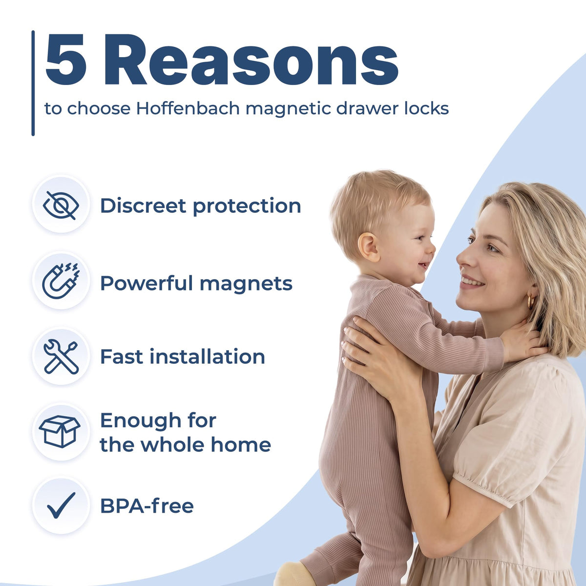 Hoffenbach – 12 Locks & 3 Keys – Magnetic Cupboard Locks – Child Safety Locks for Cabinets, Drawers & Kitchen – Invisible Baby Proofing with Magnet for Doors & Cupboards – White