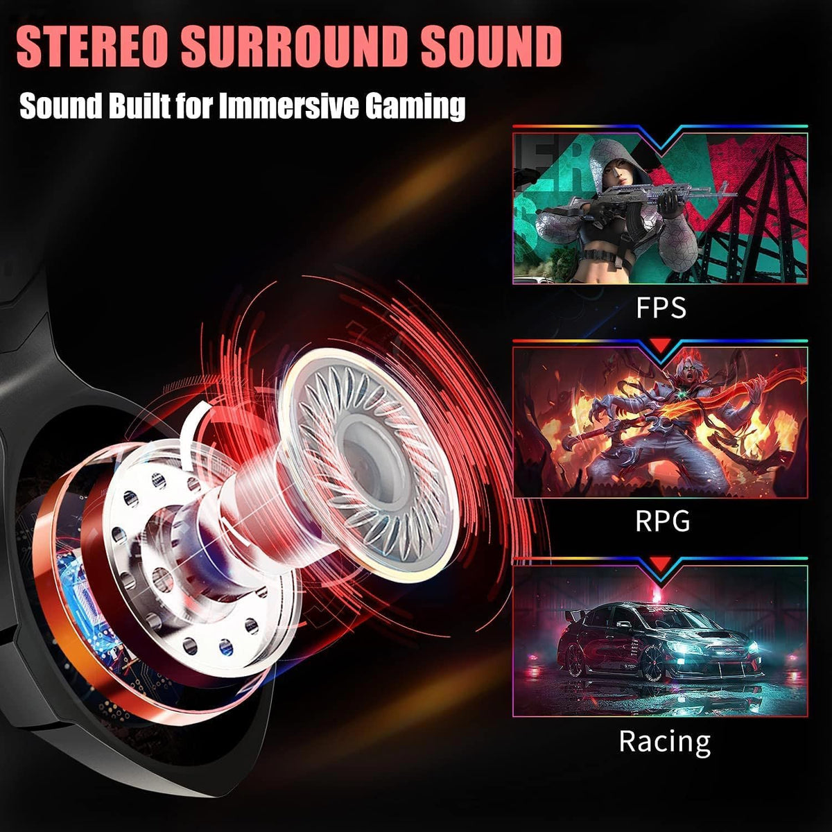 Ozeino Gaming Headset with Microphone for PS5/PS4/Xbox One/PC/Switch, Gaming Headphones with 3D Surround Sound & Noise Cancellation Pink