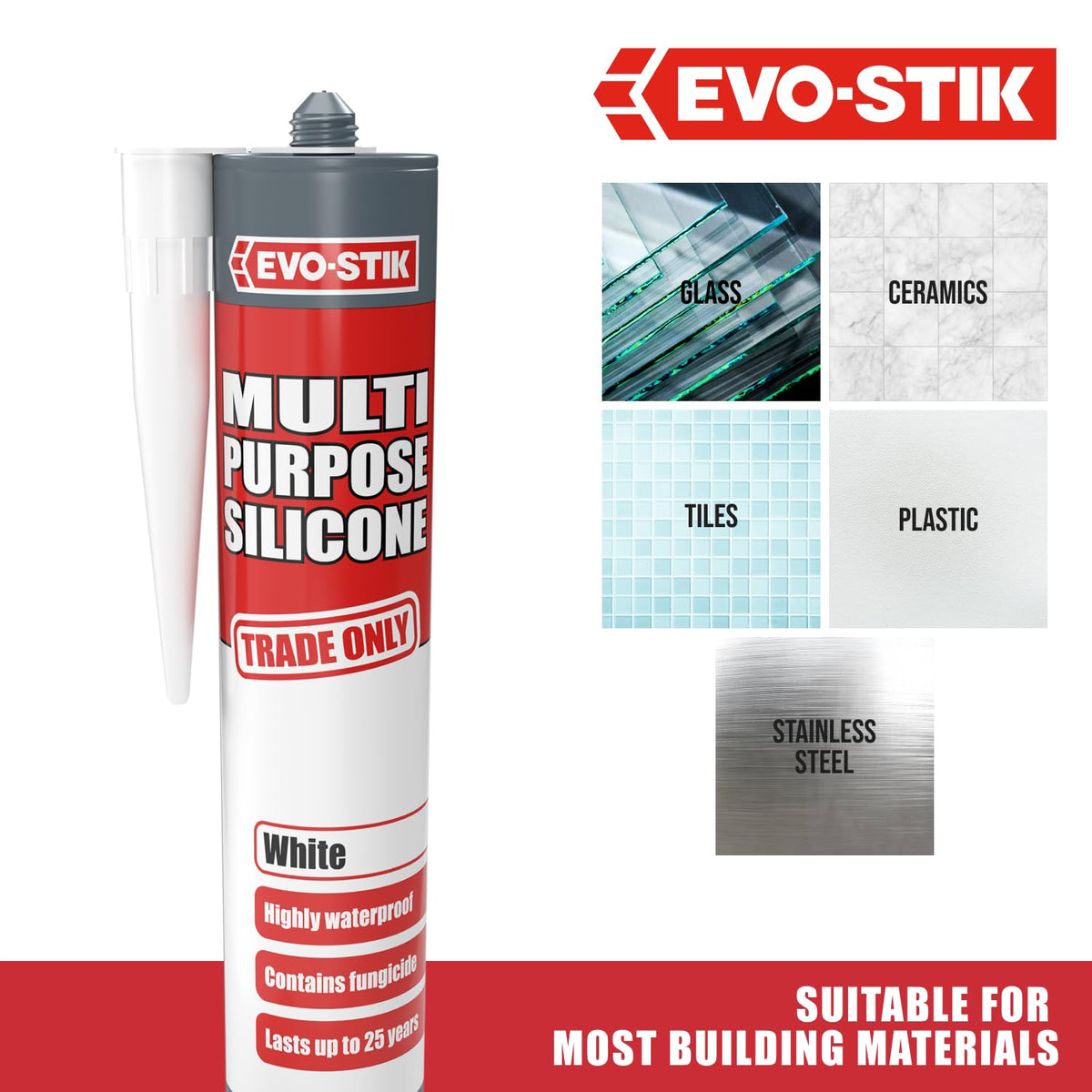 EVO-STIK Multipurpose Silicone Sealant Clear - Waterproof - Mould Resistant
