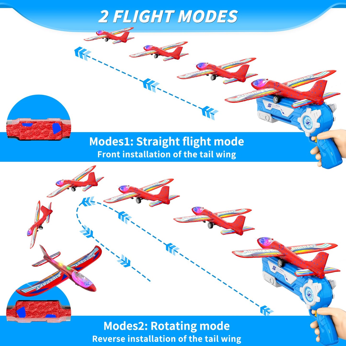 Doloowee Boys Toys for 3 4 5 6 7 8 Years Old, 1 Launcher with 3 Foam Glider Planes, Outdoor Garden Toys Birthday Present Gift for Kids 3 4 5 6 7 8 Year Old