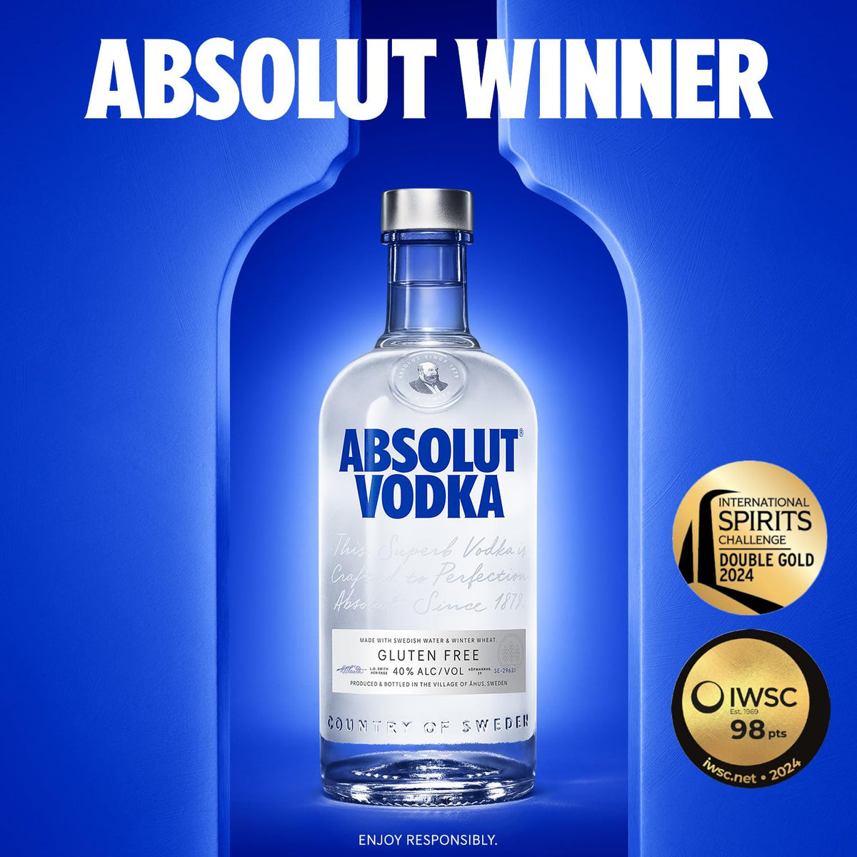 Absolut Vodka 1L, 40% ABV, Award-Winning Swedish Vodka, Use for cocktails