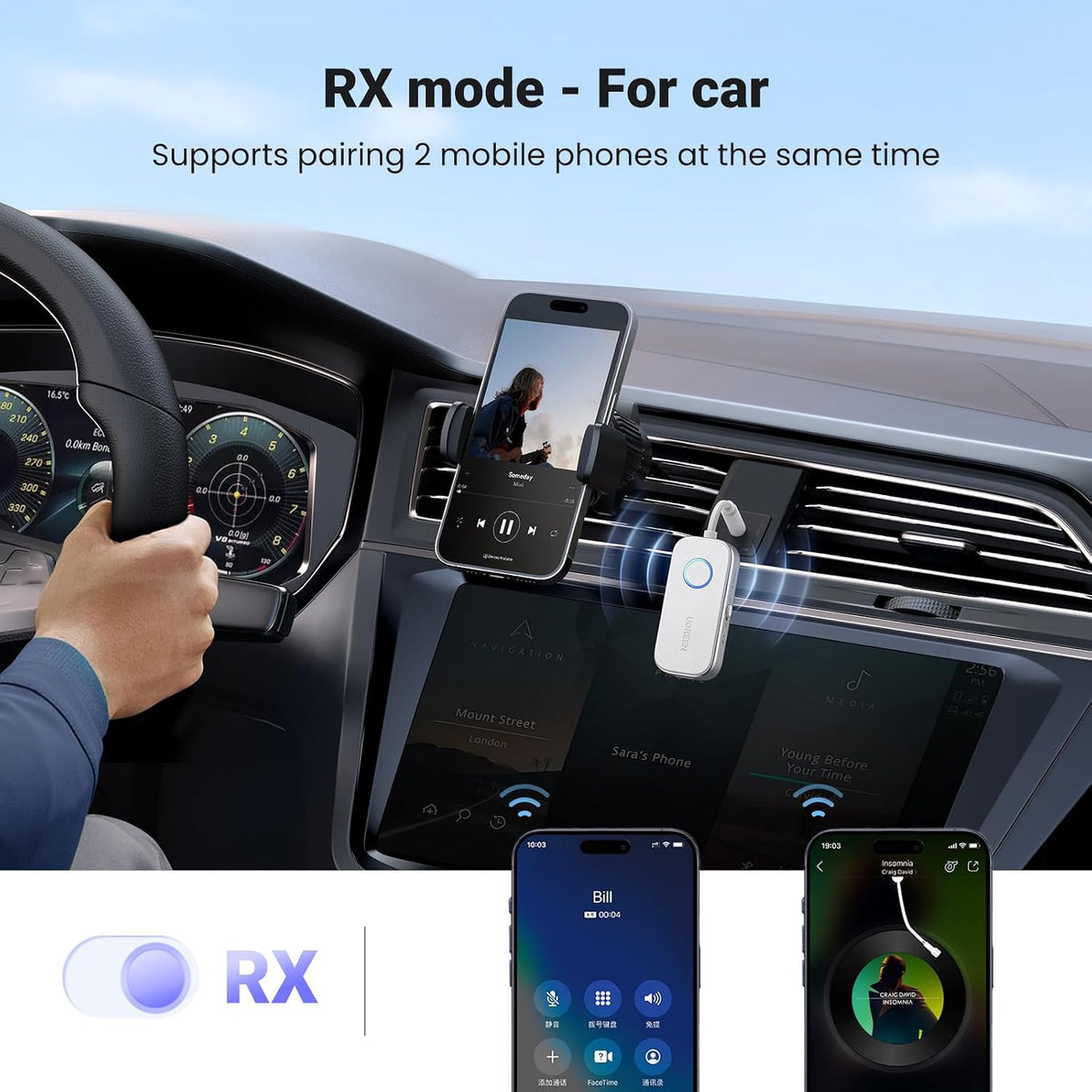 UGREEN Bluetooth 6.0 Transmitter Receiver, 2-in-1 Aux Wireless Adapter, 18H