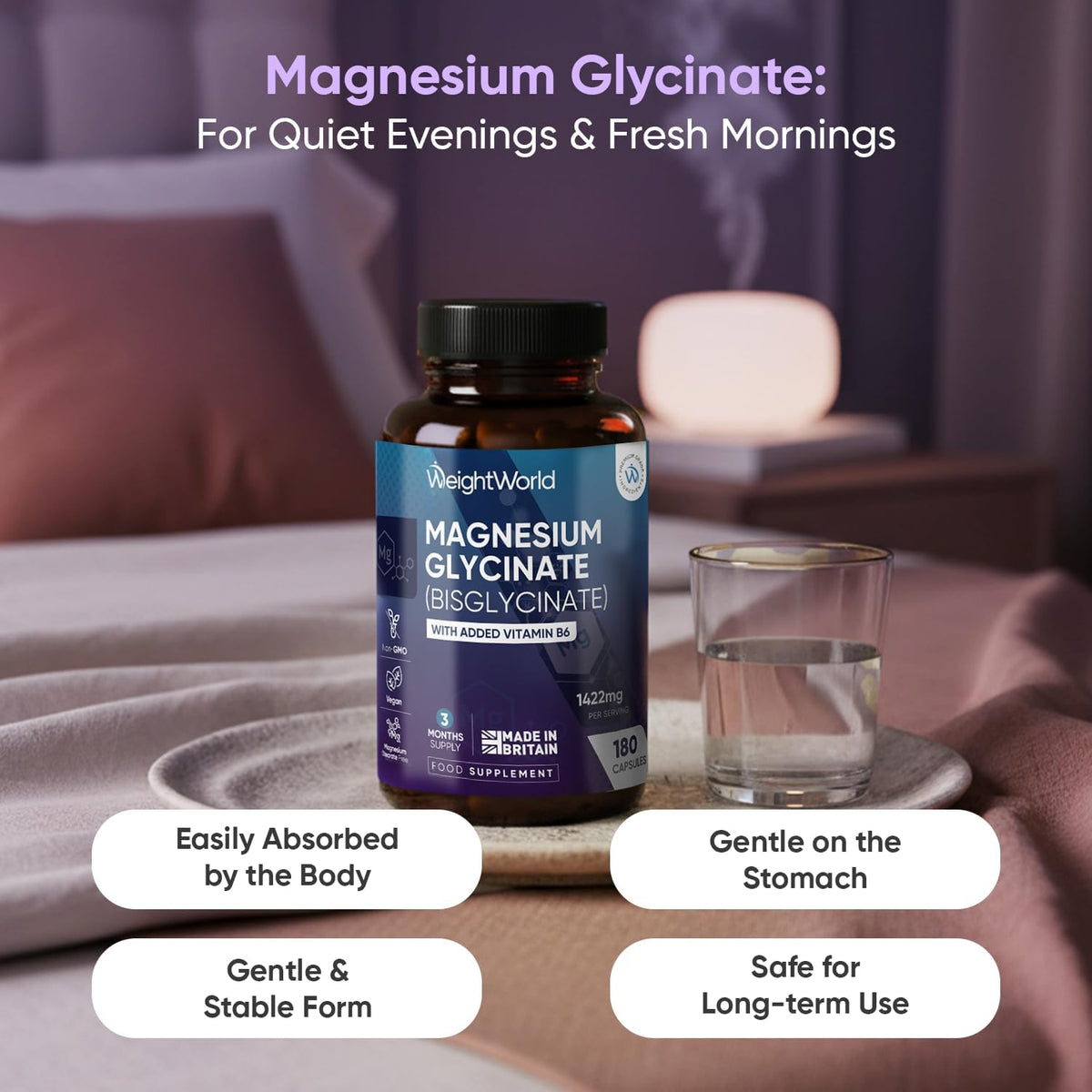 Magnesium Glycinate 1422mg - with Vitamin B6-180 Vegan Capsules