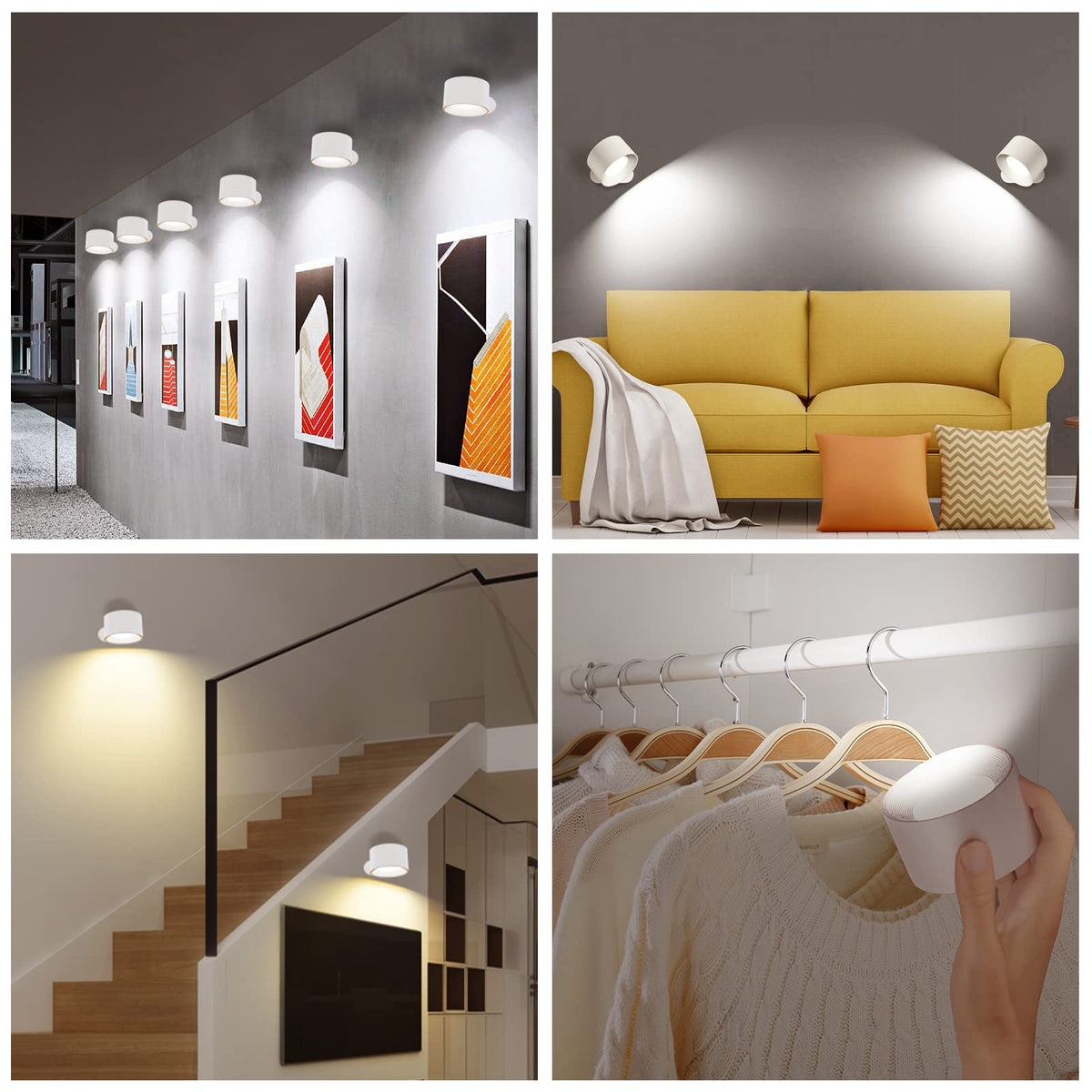 Coollamp LED Battery Operated Wall Lights, 3Pack Wall Lamp with Remote Control 3 Color Modes 3 Brightness Levels 360°Rotate Magnetic, Reading Lights for Living Room Bedroom Black