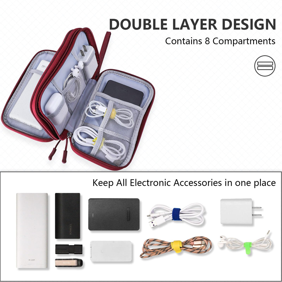 Teskyer Travel Cable Organiser Bag, Travel Essential, Dark Green