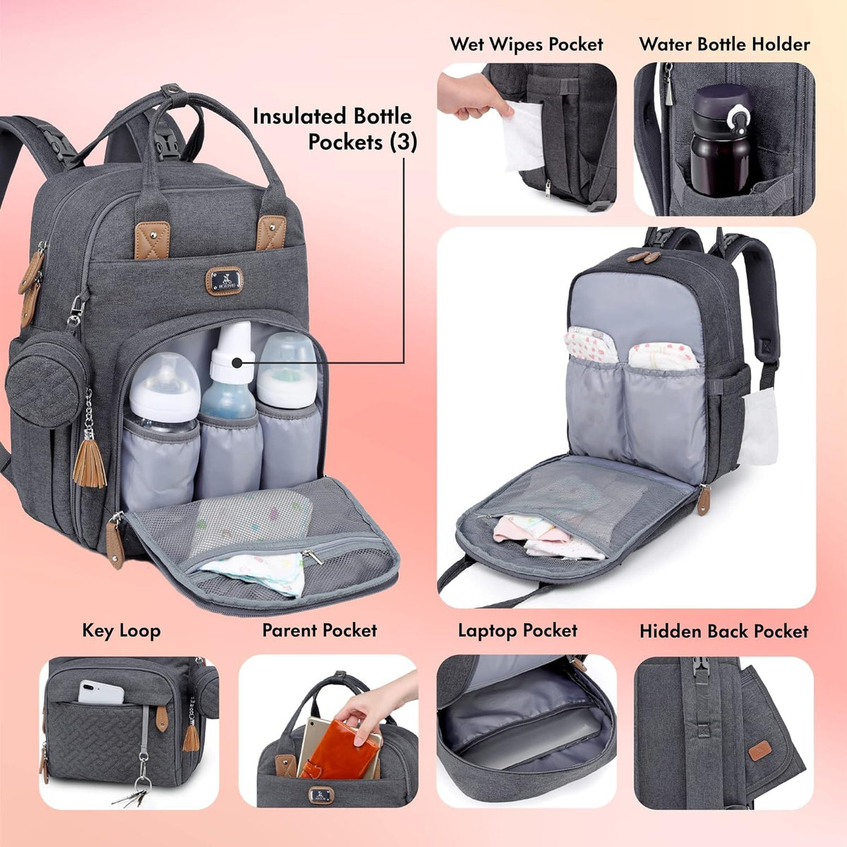 Dikaslon Baby Changing Bags Backpack, Large Baby Bag, 19 Pockets, Outdoors